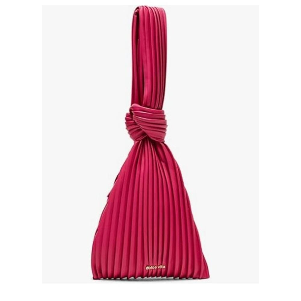 NEW Dolce Vita Carey Pleated Wristlet faux-leather bag knotted detail hot pink